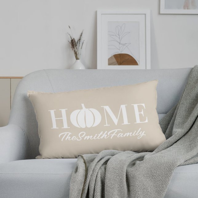 Almofada Lombar Autumn White Pumpkin Family Name Beige (Criador carregado)