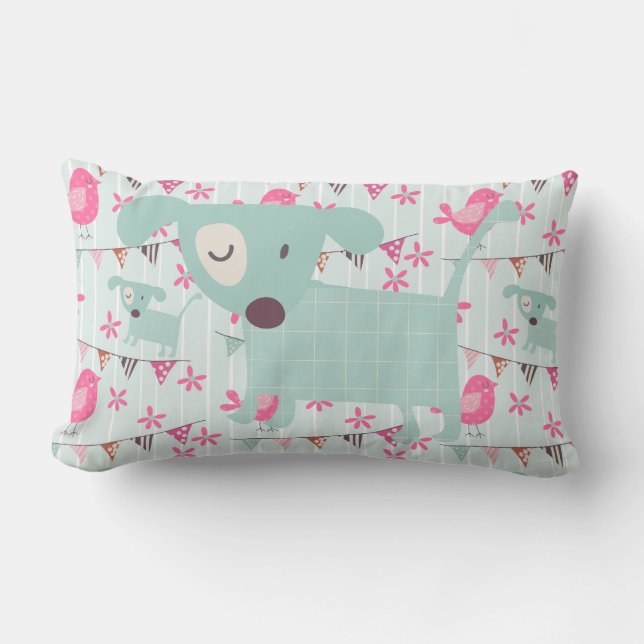 Almofada Lombar Aves, Cães, Bandeiras, Flores (Frente)