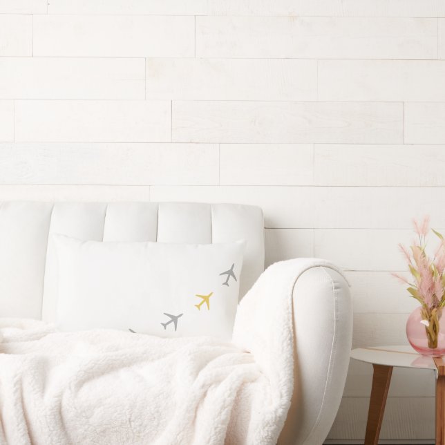 Almofada Lombar Aviões de Cinza Amarelo Aviões Aviões Aviários Voo (Sofá)