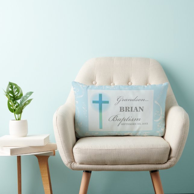 Almofada Lombar Avô Baptism Blue Lace Personalizado (Cadeira)
