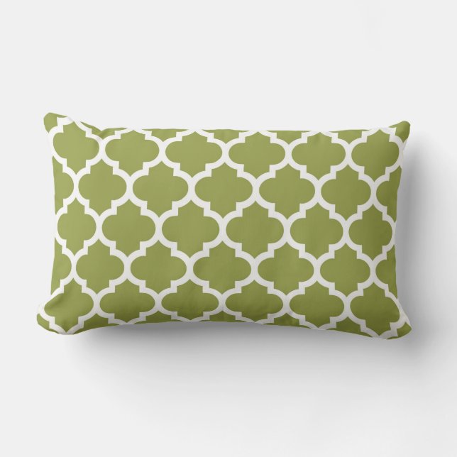Almofada Lombar Avocado Green White Quatrefoil Marrocos Padrão #5 (Frente)