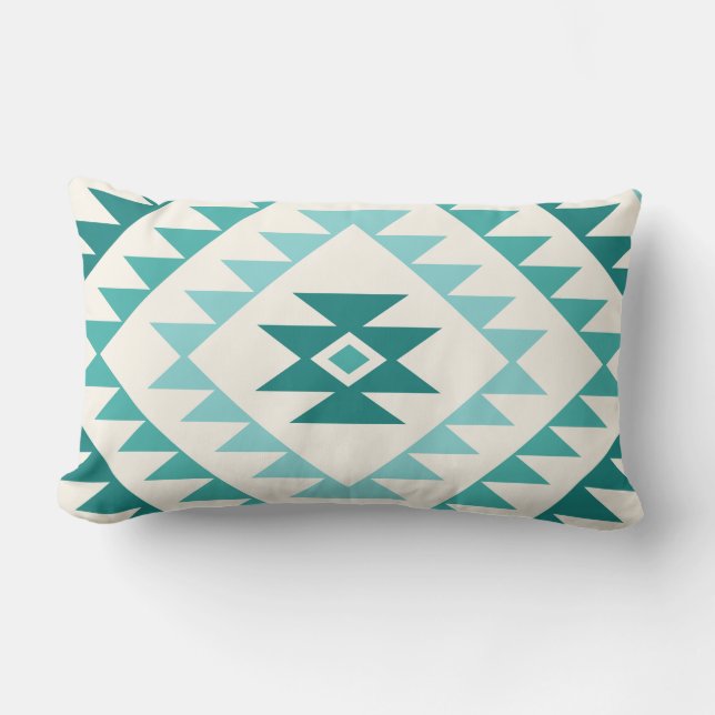 Almofada Lombar Aztec Diamond Motif Design Teals & Cream (Frente)