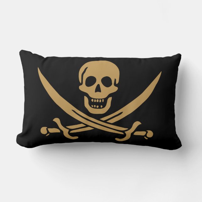 Almofada Lombar Aztec Dourado Crânio e Cutlass Pirata Calico Jack (Frente)