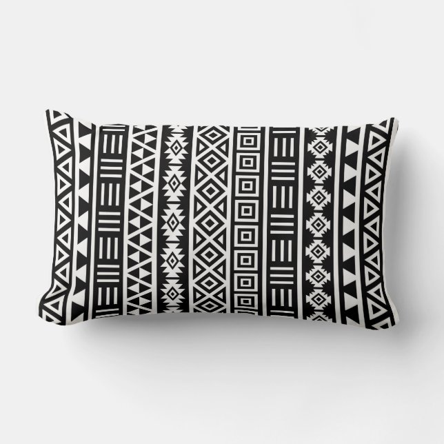 Almofada Lombar Aztec Influência Vertical Ptn White em Preto (Frente)