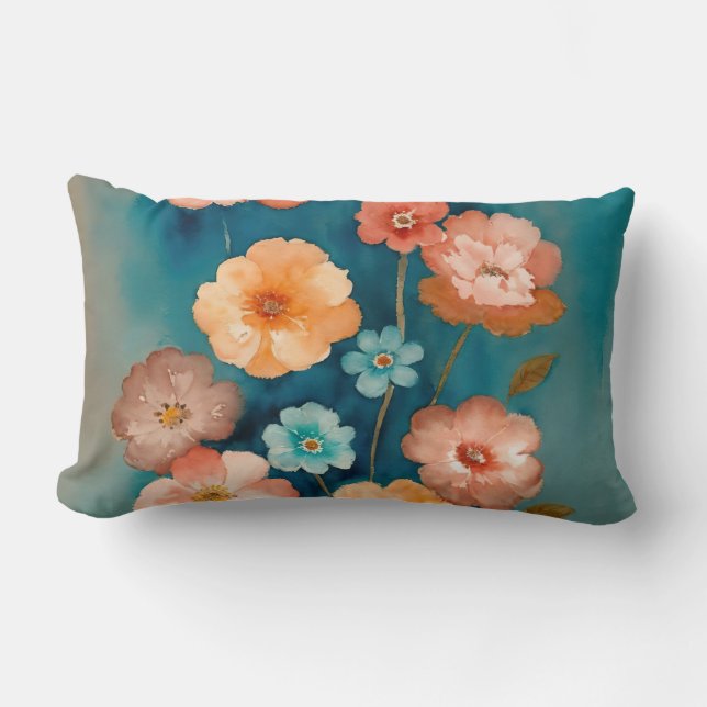 Almofada Lombar Azul, Bronze e Floral de ferrugem (Frente)