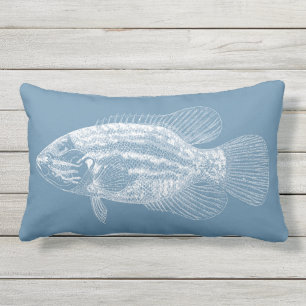 Almofada Lombar Azul da ilustração dos peixes e branco médios