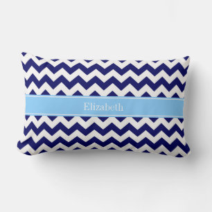 Almofada Lombar Azul Marinho Branco Chevron Azul Céu Nome Monogram