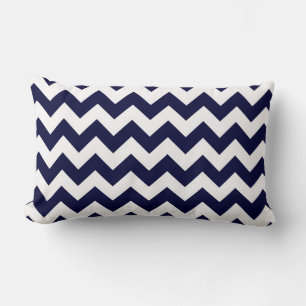 Almofada Lombar Azul Marinho Branco Padrão Chevron Zig-Zag