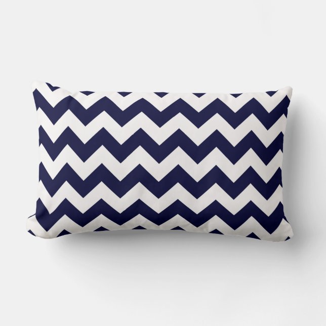 Almofada Lombar Azul Marinho Branco Padrão Chevron Zig-Zag (Frente)