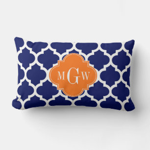 Almofada Lombar Azul Marinho Wt Chevron Abóbora Quatrefoil 3 Monog