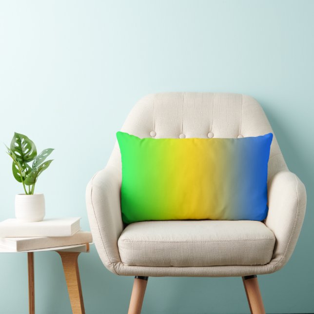 Almofada Lombar Azul neon, amarelo, gradiente verde, ombre. (Cadeira)
