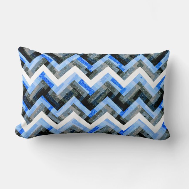 Almofada Lombar Azul Preto Branco Chevron Texturizado (Frente)
