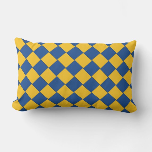 Almofada Lombar Azul tecido diagonal telhado e amarelo (Frente)