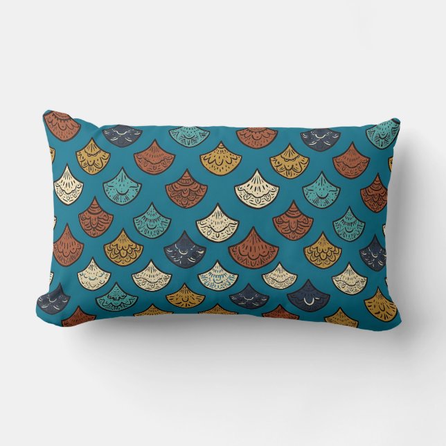 Almofada Lombar Azul Turquesa Estampa de Escama de (Frente)