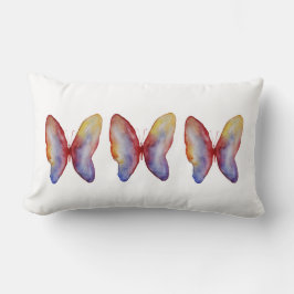 Almofada Lombar Azul Vermelho Borboletas Aquarela Travesseiro lomb