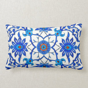 Almofada Lombar Azulejo do chinês de Nouveau da arte - azuis