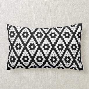 Almofada Lombar Azulejo Hex Moderno Geométrico, Preto e Branco