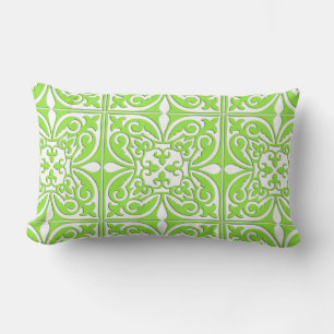 Almofada Lombar Azulejo marroquino - verde limão e branco