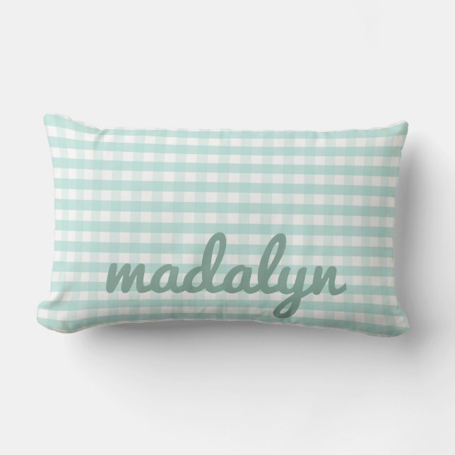 Almofada Lombar Baby Nursery Pastel Mint Green Gingham (Frente)