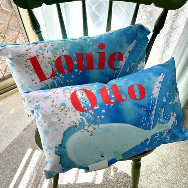 Almofada Lombar Baby Nursery Whale Sparkle Blue Red Personal (Criador carregado)