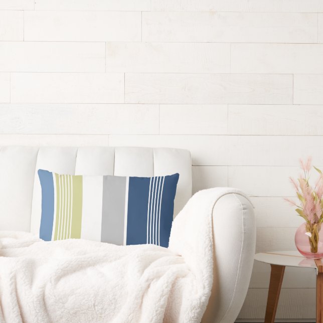 Almofada Lombar Bandas Costeiras Azul e Branco (Sofá)