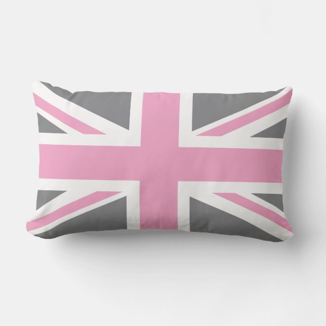Almofada Lombar Bandeira cinzenta cor-de-rosa de Union Jack (Frente)