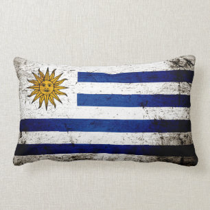 Almofada Lombar Bandeira preta de Uruguai do Grunge
