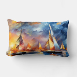 Almofada Lombar Barcos à vela corrida abstrato sol azul moderno