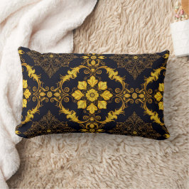 Almofada Lombar "Barockes Ornament-Muster in Gold und Schwarz"