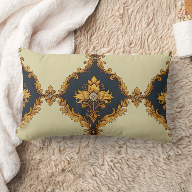 Almofada Lombar "Barockes Ornament-Muster in Gold und Schwarz" (Cobertor)