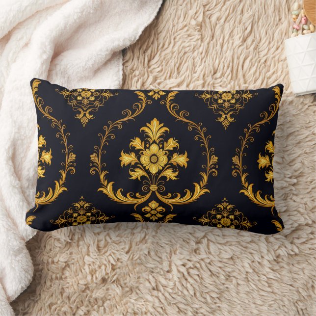 Almofada Lombar "Barockes Ornament-Muster in Gold und Schwarz" (Cobertor)