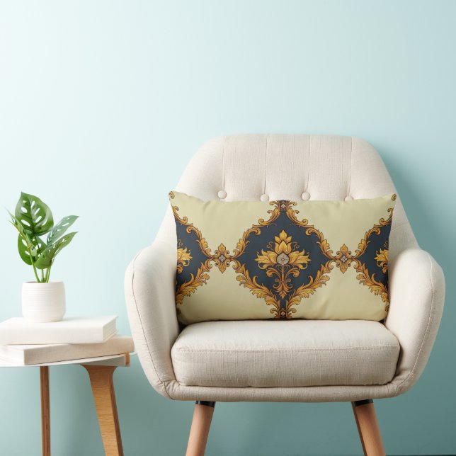 Almofada Lombar "Barockes Ornament-Muster in Gold und Schwarz" (Cadeira)
