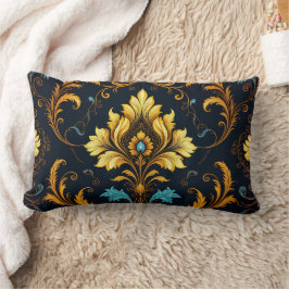 Almofada Lombar "Barockes Ornament-Muster in Gold und Schwarz"
