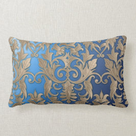 Almofada Lombar Barroco Damasco Brocade Cream Beige em Azul
