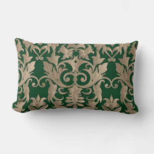 Almofada Lombar Barroco Damask Brocade Creamy Beige em Verde