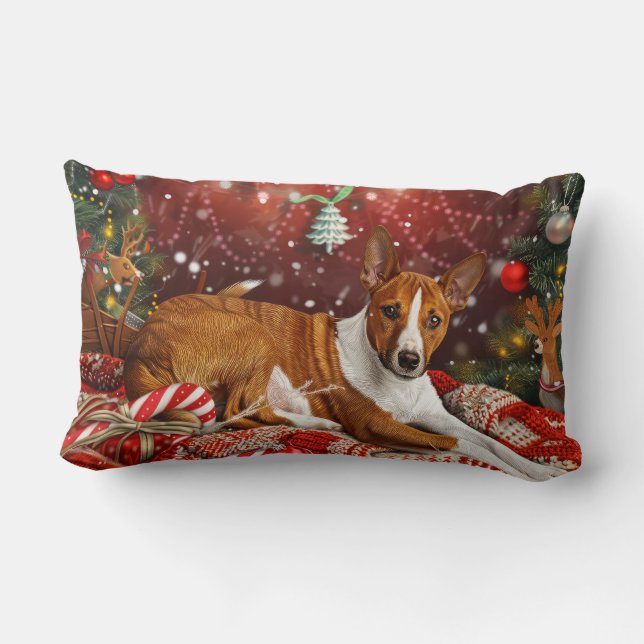 Almofada Lombar Basenji Dog Christmas Festivo (Verso)