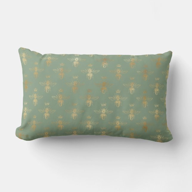 Almofada Lombar Basil Green e Dourada Rainha Bee Personalizada (Frente)