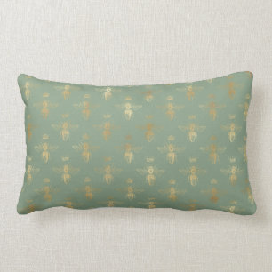 Almofada Lombar Basil Green e Dourada Rainha Bee Personalizada