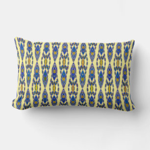 Almofada Lombar Batik tribal - azul de aço, cinza e amarelo