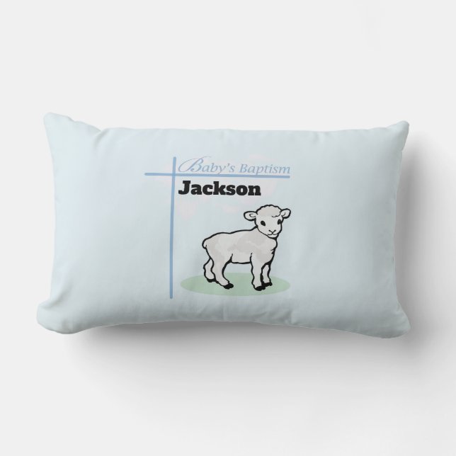 Almofada Lombar Batismo Blue Boy Lamb, Personalizável (Frente)