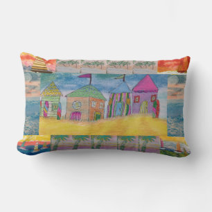 Almofada Lombar Beach Huts Abstrato