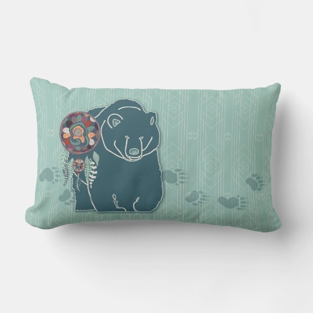 Almofada Lombar Bear Espírito Tribal com Rastreios Nativos (Frente)