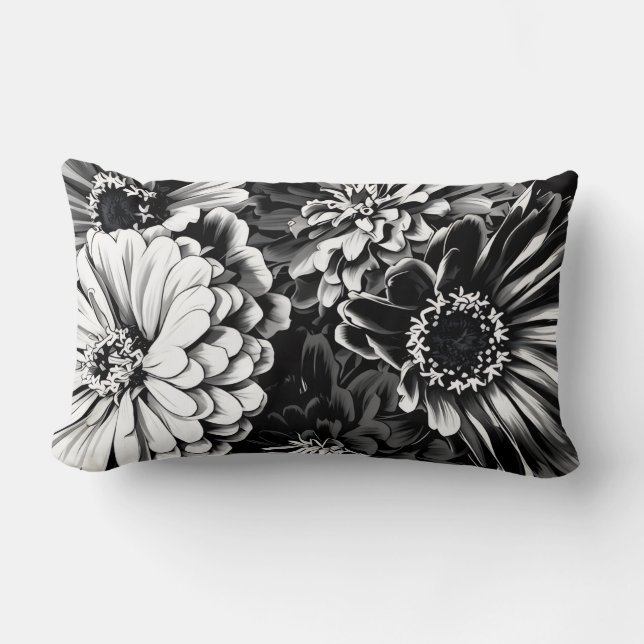 Almofada Lombar Beautiful Black & white flowers on pillow (Frente)