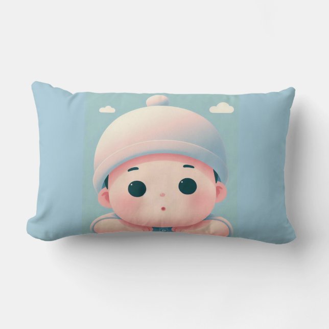 Almofada Lombar bebê bonitinho no boné de lã (Frente)