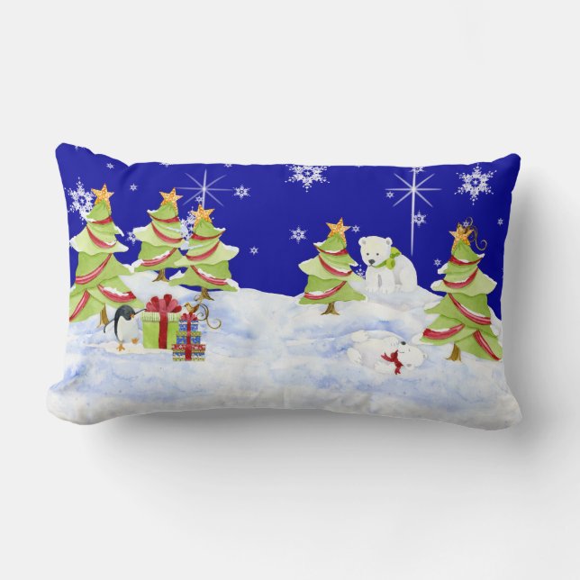 Almofada Lombar Bebês de Urso Polar de Pinguim-Reverno na Neve (Frente)