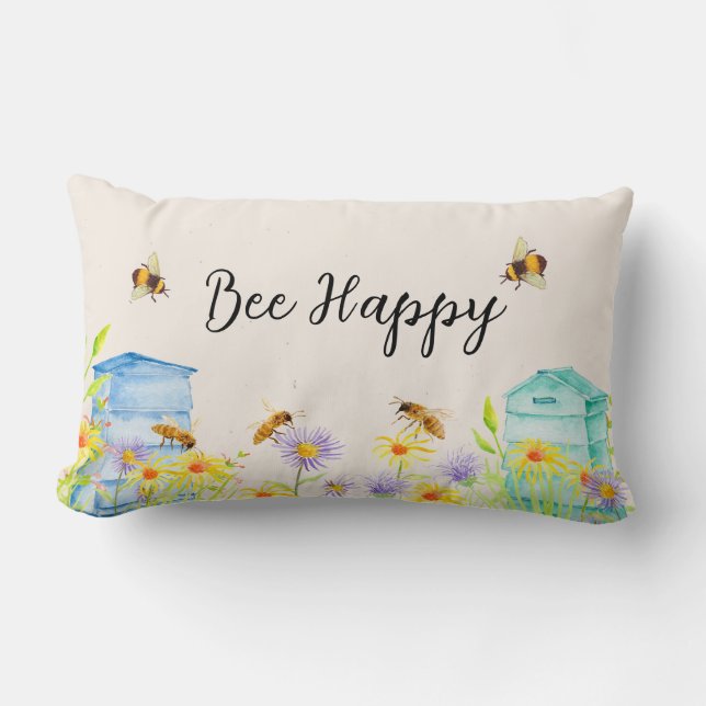 Almofada Lombar Bee Happy Travesseiro decorativo (Frente)