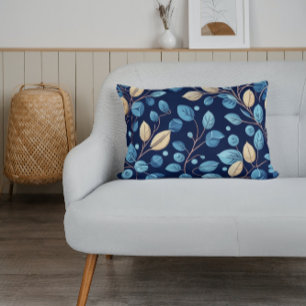 Almofada Lombar Beige e Blue Botanicals -