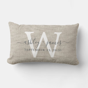 Almofada Lombar Beige Linen White Monogramas Keepsael