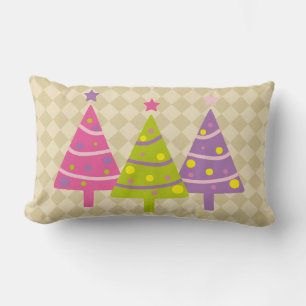 Almofada Lombar Beige Rosa-Rosa das Árvores de Natal