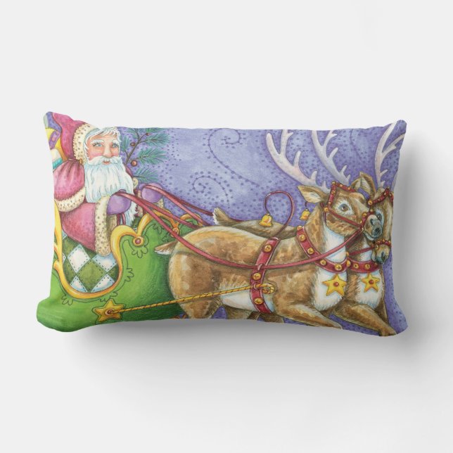 Almofada Lombar Bela Cartoon Natal Papai Noel Sleigh Reindeer (Frente)
